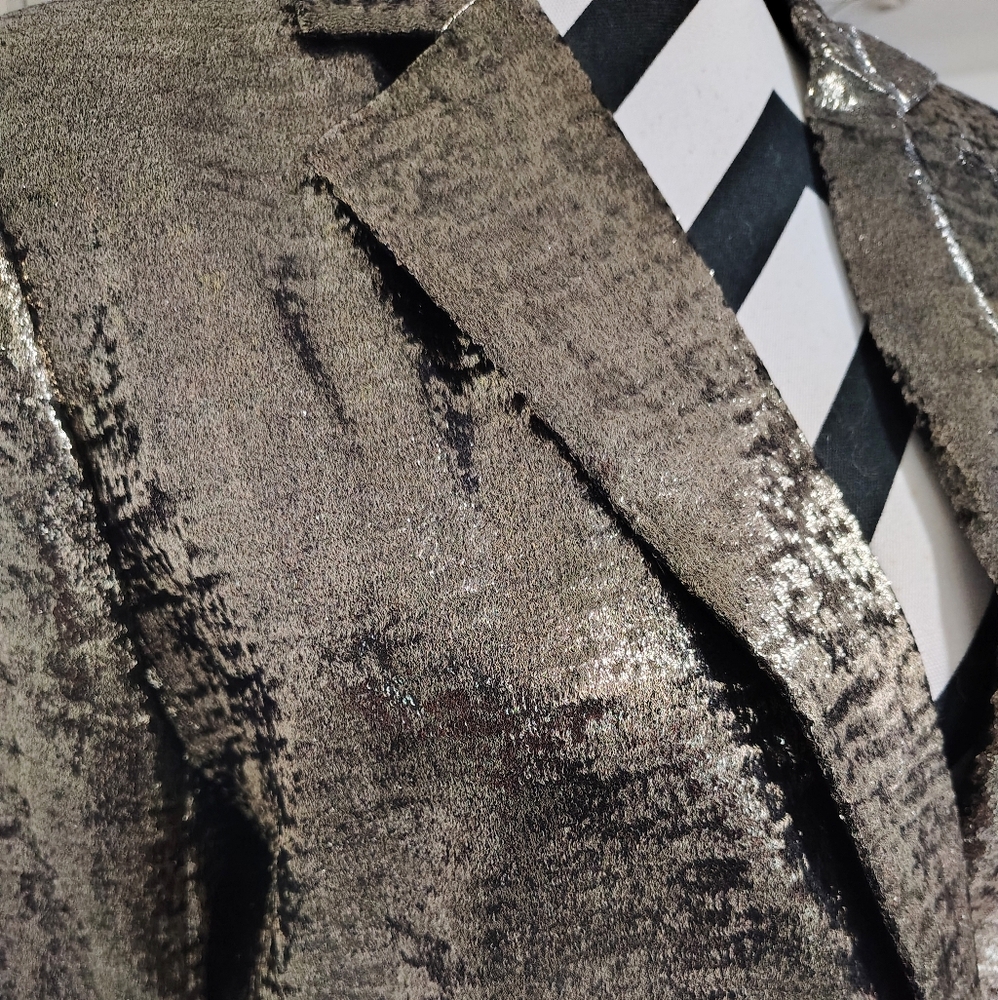 French Connection $179 Alara Metallic Notch Collar Blazer Gold Women's 4 Glam - Picture 7 of 13